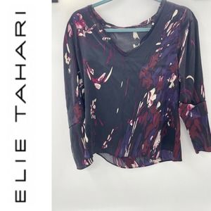 EUC Elie Tahari Abstract Print Silk Blouse